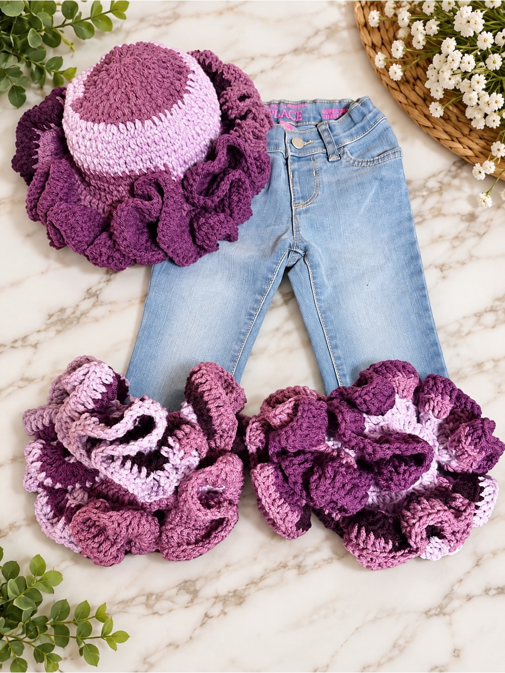Purple Ombre Denim Ruffle Set - size 18-24 months
